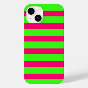 Coque Pour iPhone 14 Boîtier iPhone rayé vert néon et rose – Personnali