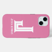 Coques Case-Mate iPhone Boîtier rose à monogramme minimal pour iPhone 15 (Verso (horizontal))
