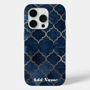 Coque iPhone 15 Pro Boîtier téléphonique Arabesque Trellis - Blue & Go