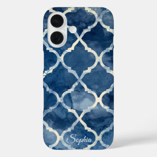 Coques iPhone 16 Boîtier téléphonique Arabesque Trellis - Blue Wate