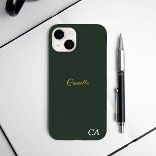 Coque Pour iPhone 14 Boîtier téléphonique élégant Gold & Forest Green M