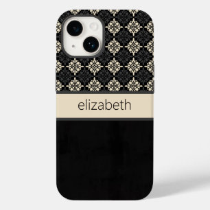 Coque Pour iPhone 14 Boîtier téléphonique floral noir personnalisé