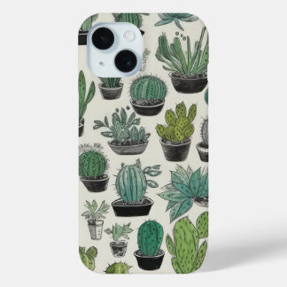 Coque Pour iPhone 15 Boîtier téléphonique Motif Cactus vert