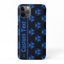 Boîtier téléphonique noir et bleu avec texte