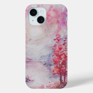 Coque Pour iPhone 15 Boîtier téléphonique paysager en bois de rose ench