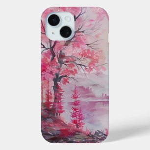 Coque Pour iPhone 15 Boîtier téléphonique paysager en bois de rose ench