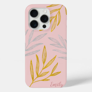 Coque iPhone 15 Pro Boîtier téléphonique personnalisé Feuilles or et a