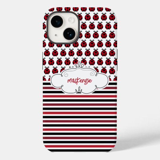 Coques Case-Mate iPhone Boîtier téléphonique personnalisé Ladybugs & Strip (Verso)