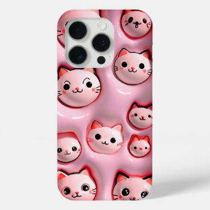Coque iPhone 15 Pro Boîtier téléphonique pour chat rose Cute Kawaii