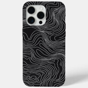 Coque iPhone 15 Pro Max Bold Black and White Topographic Art 🖤