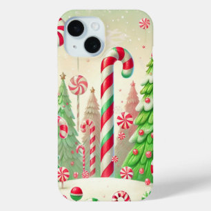 Coque Pour iPhone 15 Bonbon Noël Hiver Menthe Poivrée Forêt Christmas