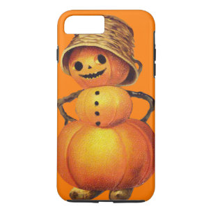 Coque iPhone 7 Plus Bonhomme de neige citrouille souriant orange
