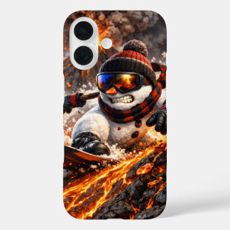 Coques iPhone 16 Bonhomme de neige dévalant un volcan actif