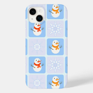 Coque Pour iPhone 14 Plus Bonhomme de neige et flocons de neige à motif à ca