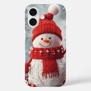 Coques iPhone 16 Bonhomme de neige tricoté cosy Écharpe rouge Floco