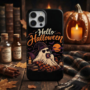 Coque iPhone 15 Pro Max Bonjour Halloween Gentil Fantôme Buvant du Café