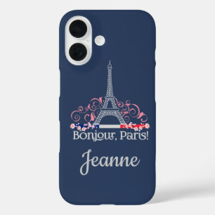 Coques iPhone 16 Bonjour Paris Chic Français Nom Personnalisé