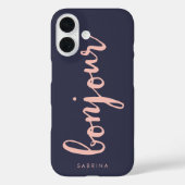 Coques Case-Mate iPhone Bonjour Rose & Navy Chic Personnalisé (Verso)