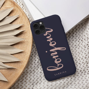 Coques iPhone 16 Bonjour Rose & Navy Chic Personnalisé