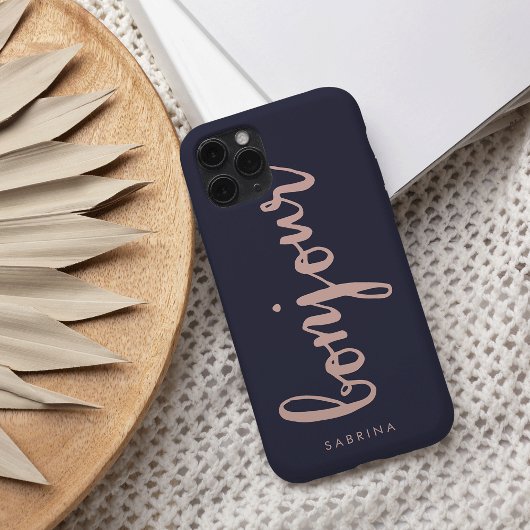 Coques Case-Mate iPhone Bonjour Rose & Navy Chic Personnalisé