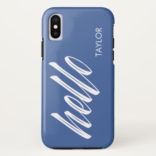 Coques Case-Mate iPhone Bonjour Script avec nom personnalisé bleu (Dos)