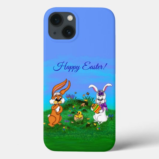 Coques Case-Mate iPhone Bonne Pâques ! Lapin avec lapin et poussin (Verso)