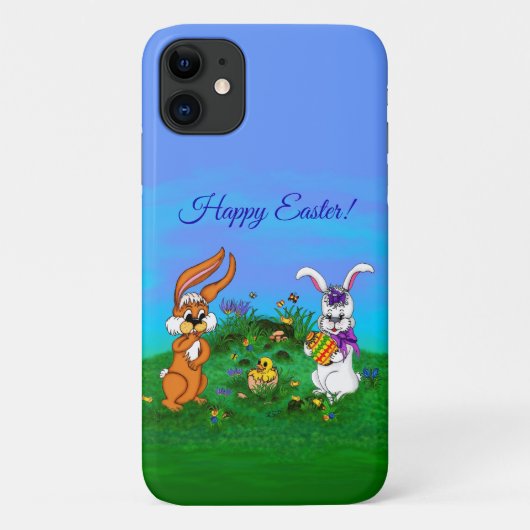 Coques Case-Mate iPhone Bonne Pâques ! Lapin avec lapin et poussin (Dos)