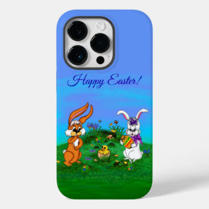 Coque Pour iPhone 14 Pro Bonne Pâques ! Lapin avec lapin et poussin