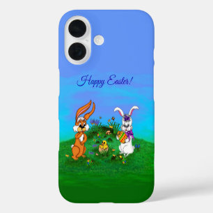 Coques iPhone 16 Bonne Pâques ! Lapin avec lapin et poussin