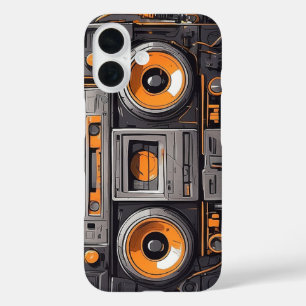 Coques iPhone 16 Boombox du lecteur de cassette rétro-futuriste
