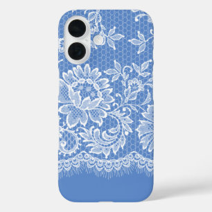 Coques iPhone 16 Bordure Blanche Lacy en bleu
