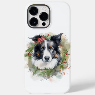 Coque Pour Pour iPhone 14 Pro Max Bordure Collie Fête de Noël Wreath Pup
