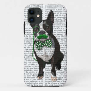 Coque iPhone 11 Boston Terrier avec la moustache verte et tacheté