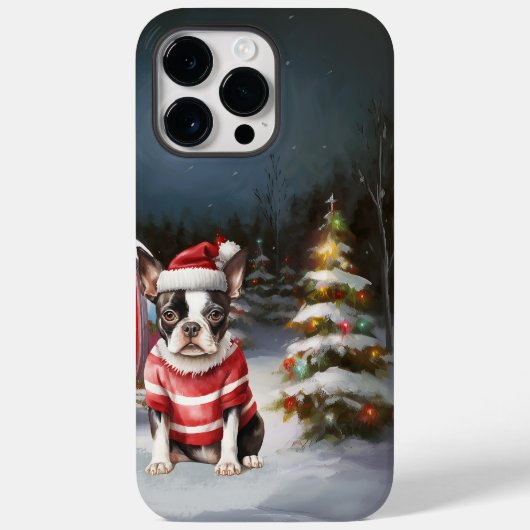 Coques Case-Mate iPhone Boston Terrier Caravan Christmas Adventure (Verso)