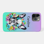Coques Case-Mate iPhone Boston Terrier entouré de fleurs Personnalisé (Dos (Horizontal))
