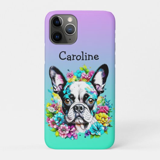 Coques Case-Mate iPhone Boston Terrier entouré de fleurs Personnalisé (Dos)