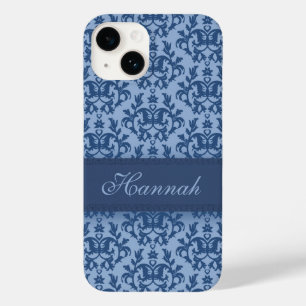 Coques Pour iPhone Botanique damas poudre bleu nom personnalisé
