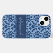 Coques Case-Mate iPhone Botanique damas poudre bleu nom personnalisé (Verso (horizontal))