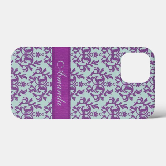 Coques Case-Mate iPhone Botanique damassé violet émeraude (Verso (horizontal))