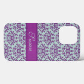 Coques Case-Mate iPhone Botanique damassé violet émeraude pâle  (Verso (horizontal))