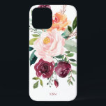 Case-Mate iPhone Case Botanique d'aquarelle rustique avec votre monogram<br><div class="desc">Magnifiquement féminin au charme rustique, ce design botanique branché présente un bouquet de roses d'aquarelle, de fleurs mixtes et de verdure dans un coloris tendance de bordeaux, rose et orange rougeâtre avec verdure en bout. Un modèle de texte est inclus pour personnaliser cette conception avec vos initiales monographiques, nom ou...</div>