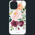 Case-Mate iPhone Case Botanique d'aquarelle rustique avec votre monogram<br><div class="desc">Magnifiquement féminin au charme rustique, ce design botanique branché présente un bouquet de roses d'aquarelle, de fleurs mixtes et de verdure dans un coloris tendance de bordeaux, rose et orange rougeâtre avec verdure en bout. Un modèle de texte est inclus pour personnaliser cette conception avec vos initiales monographiques, nom ou...</div>