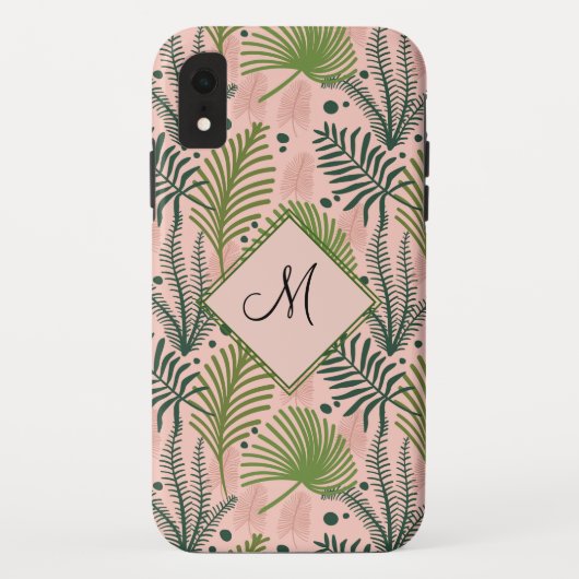 Coques Case-Mate iPhone Botanique Feuilles et Monogramme rose (Dos)