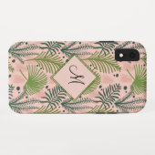 Coques Case-Mate iPhone Botanique Feuilles et Monogramme rose (Dos (Horizontal))