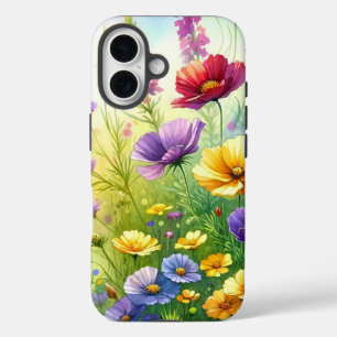 Coques iPhone 16 Botanique Fleur sauvage jaune, violet et rouge