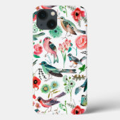 Coques Case-Mate iPhone Botanique rose rouge et vert Fleurs Oiseaux Motif (Verso)