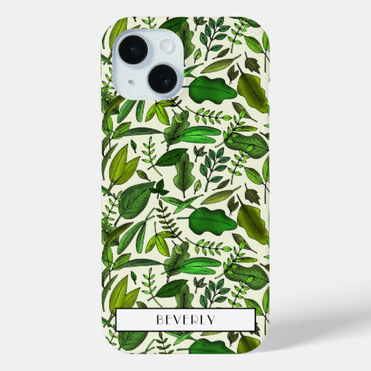 Coques Case-Mate iPhone Botanique vert monogramme moderne (Verso)
