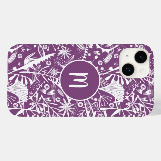 Coques Case-Mate iPhone Botanique violet monogramme (Verso (horizontal))