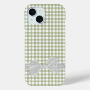 Coque Pour iPhone 15 Botte blanche sur En vichy vert Sage