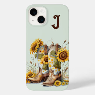 Coque Pour iPhone 14 Bottes de cowgirl et tournesols monogrammés